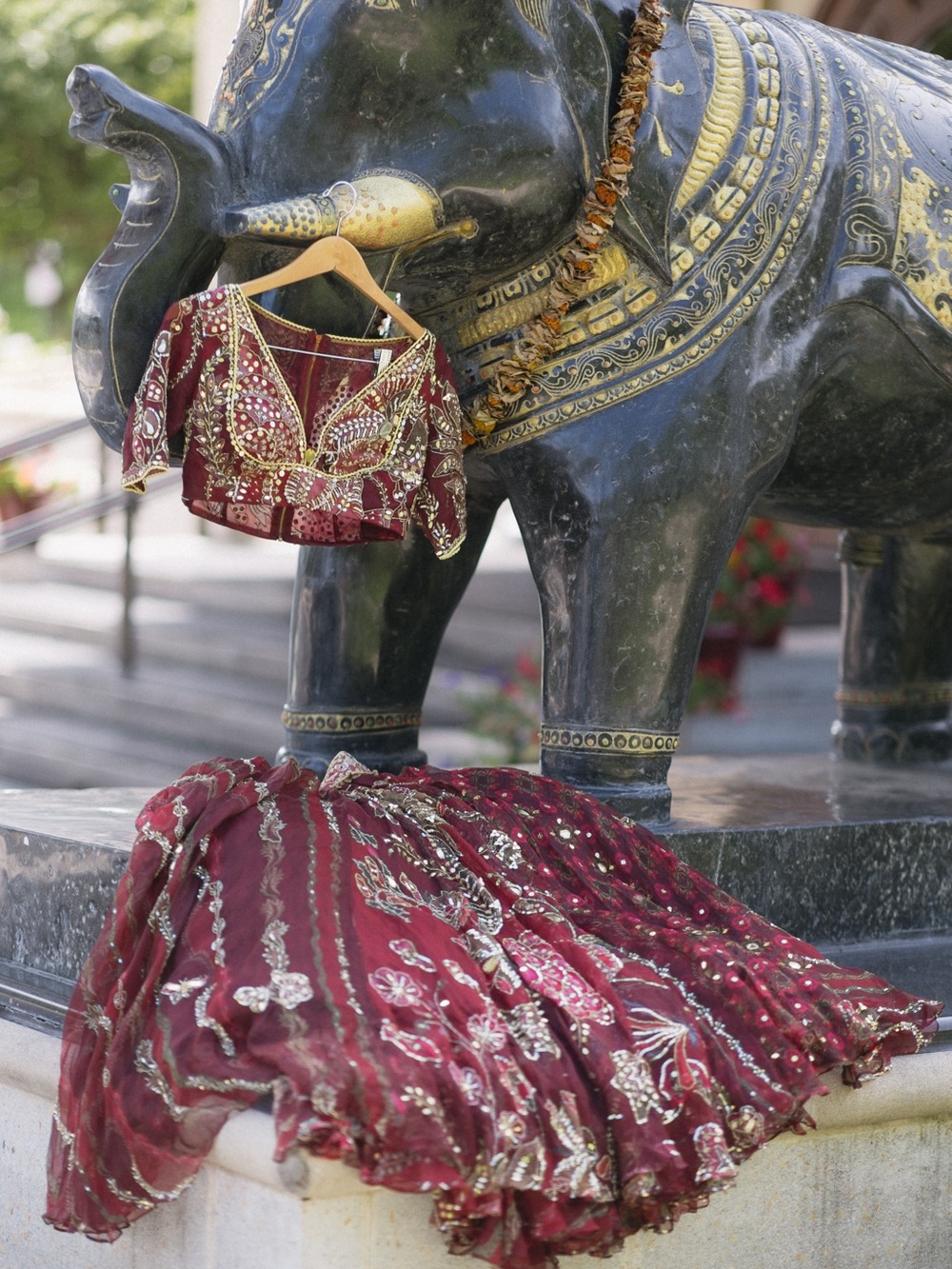 Mahima Mahajan Dark Red Lengha Ehlam with Veil (MMM-WF24-954) - Picture 3 of 12